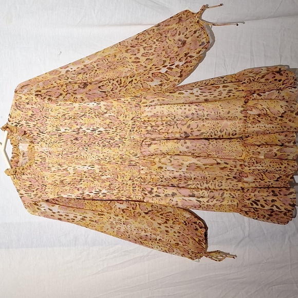 Animal Print Midi Dress, Boho With Ruffles, Long Sleeves, Sz 6, NWOT - Picture 10 of 14